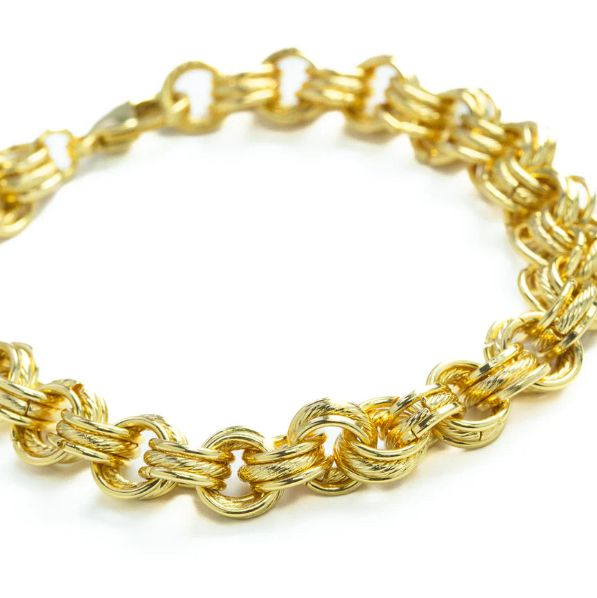 Multi Triple Circle Links Statement Bracelet, Gold