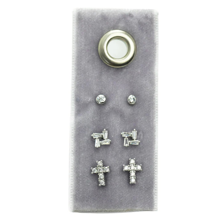 Velvet Gift Set CZ Stud Earrings - Cross