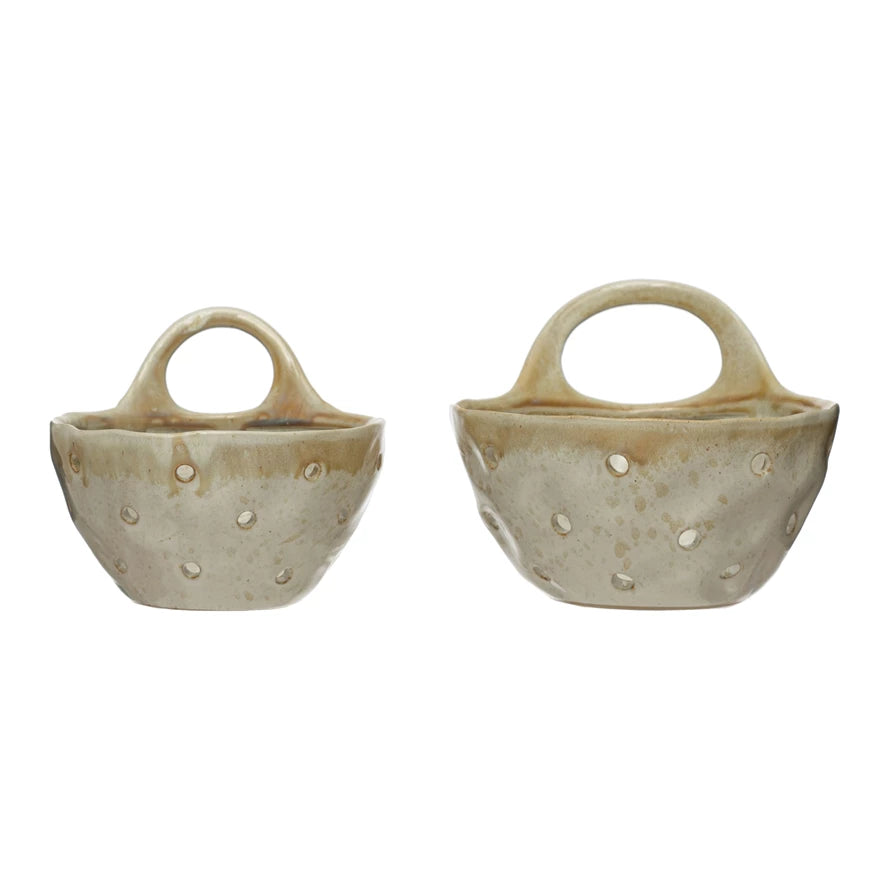 Stoneware Colanders w/ Handles, Set of 2