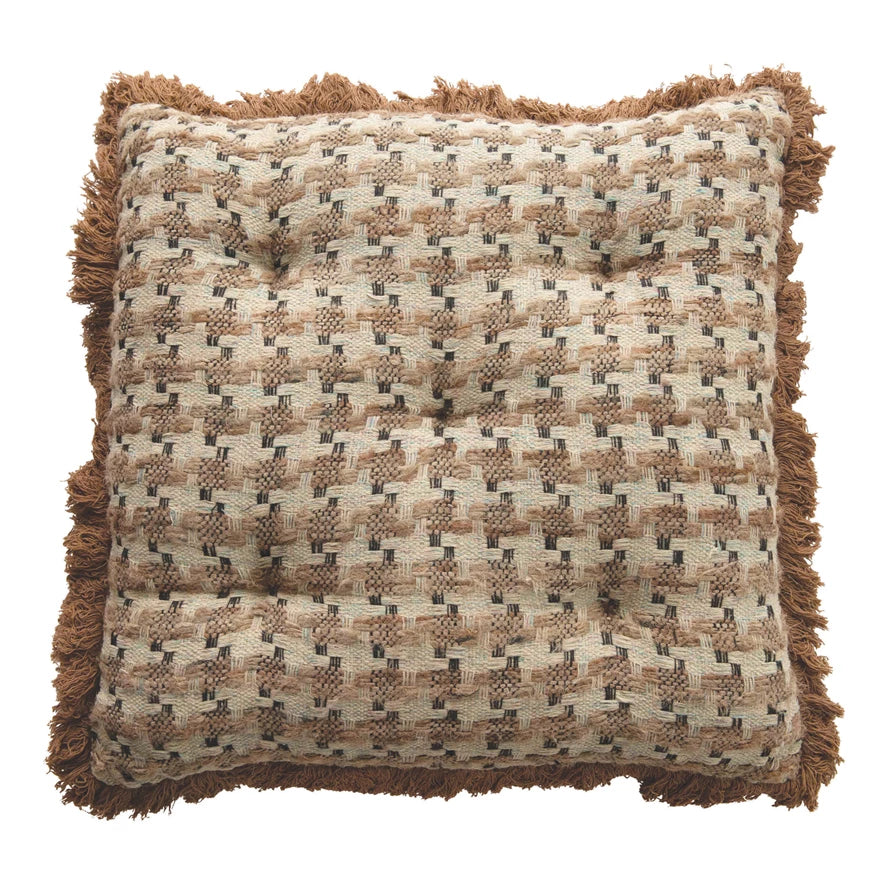 20" Woven Cotton Pillow with Eyelash Fringe
