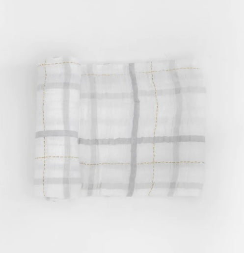 Cotton Muslin Single Swaddle- Grey Plaid