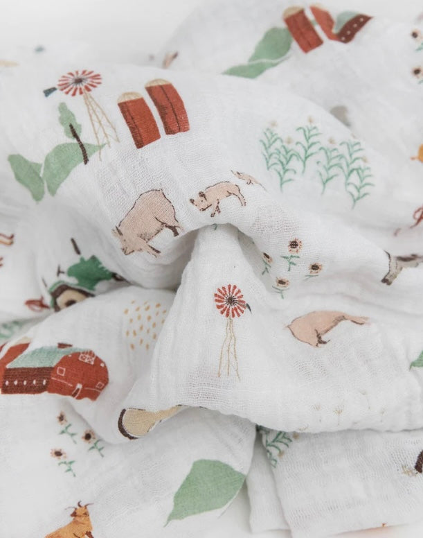 Cotton Muslin Single Swaddle- Farmyard
