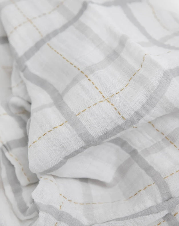 Cotton Muslin Single Swaddle- Grey Plaid