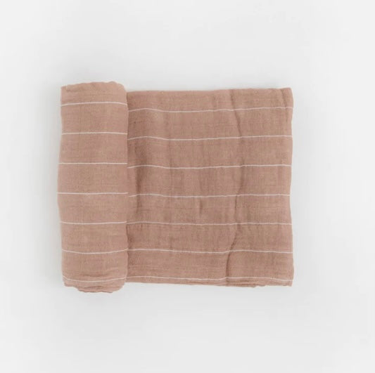 Cotton Muslin Single Swaddle- Mauve Stripe