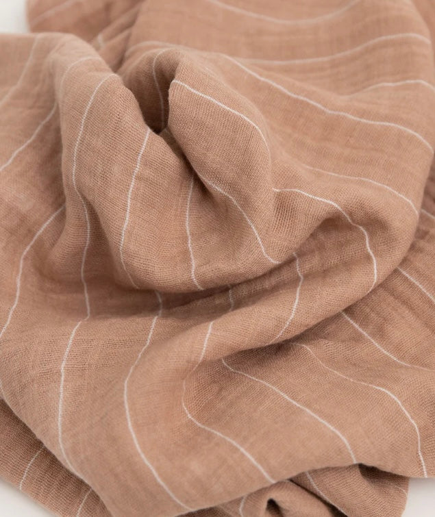 Cotton Muslin Single Swaddle- Mauve Stripe