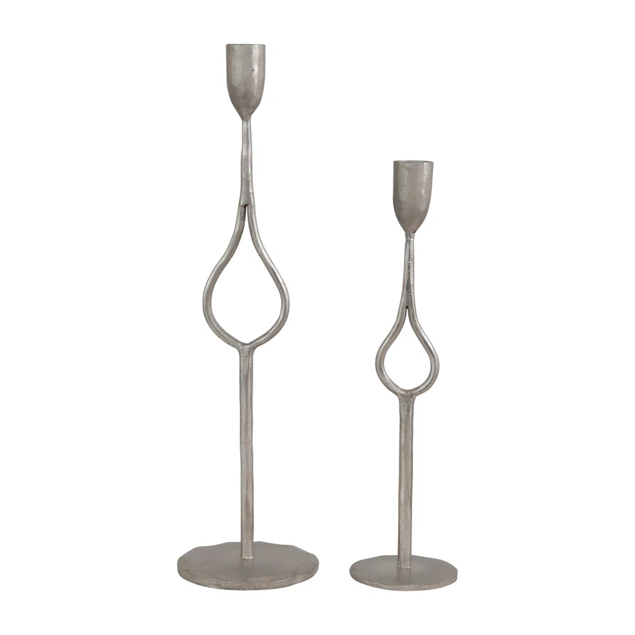 Hand Forged Iron Taper Holder Antique Silver, Small