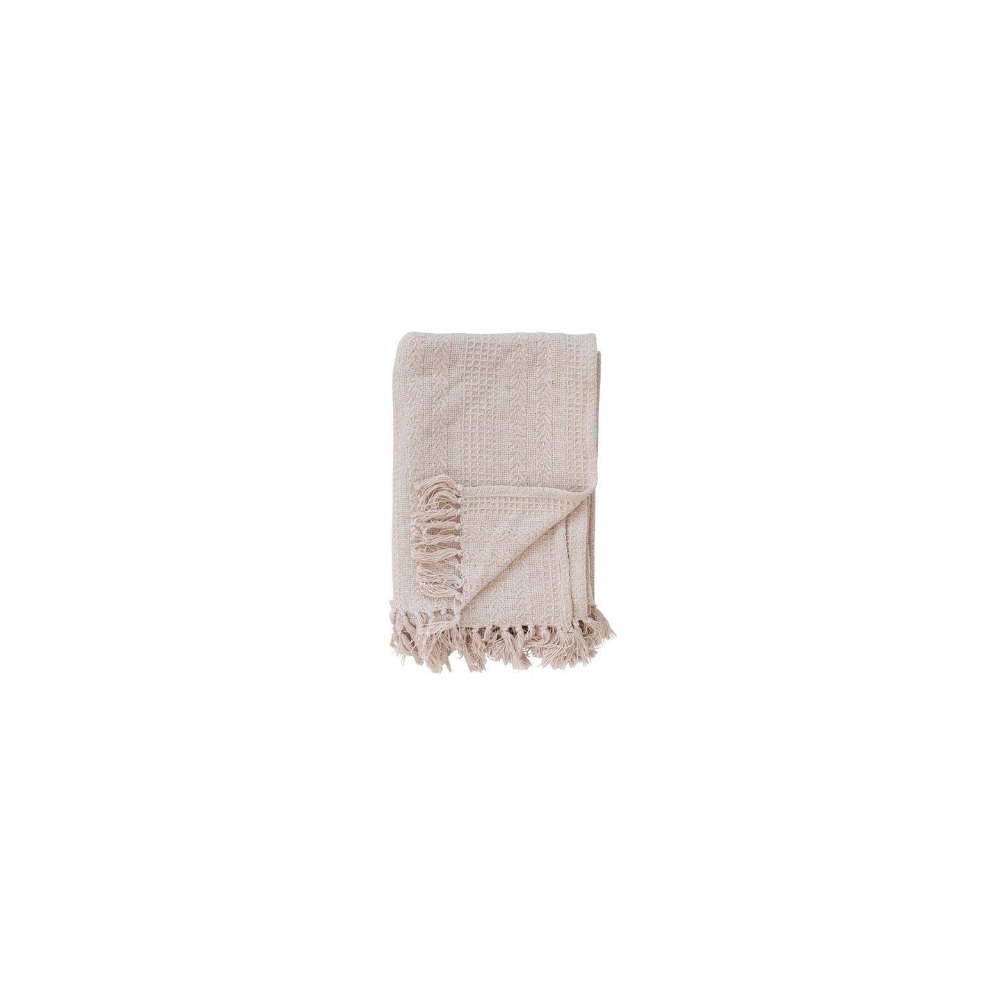 60" x 50" Woven Recycled Cotton Throw Fringe, Cream