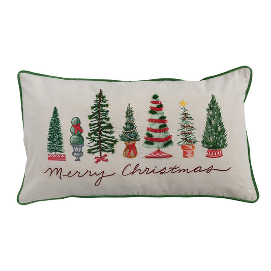 Merry Christmas Tress Lumbar Pillow, 32” x 18”