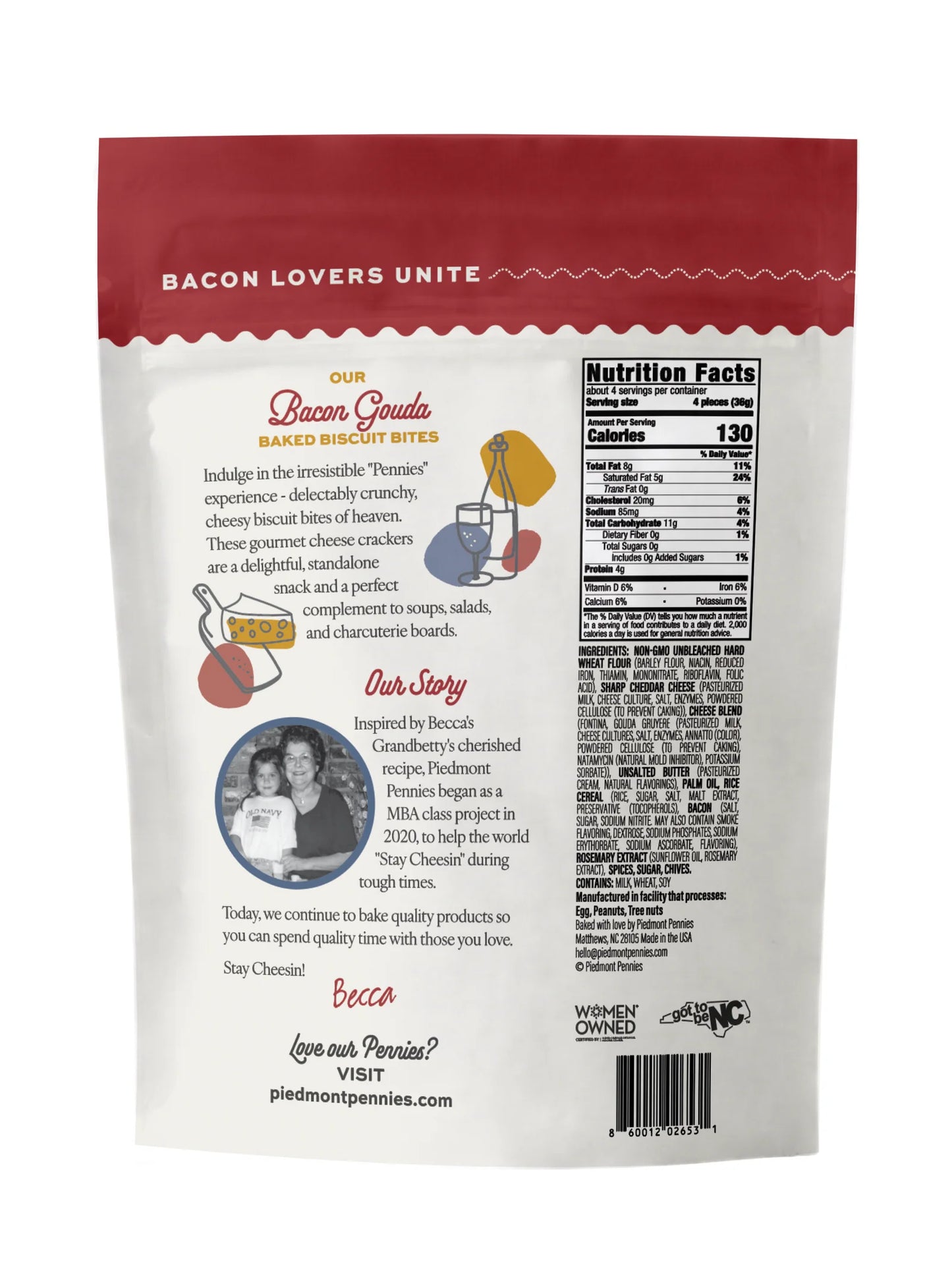 Piedmont Pennies Cheesy Biscuit Bites - Bacon Gouda, Medium Bag
