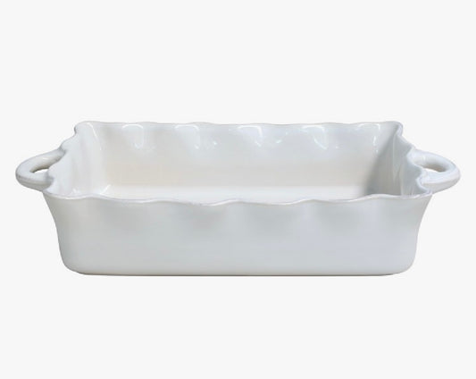 Cook & Host Large Rectangle Ruffled Baker, White