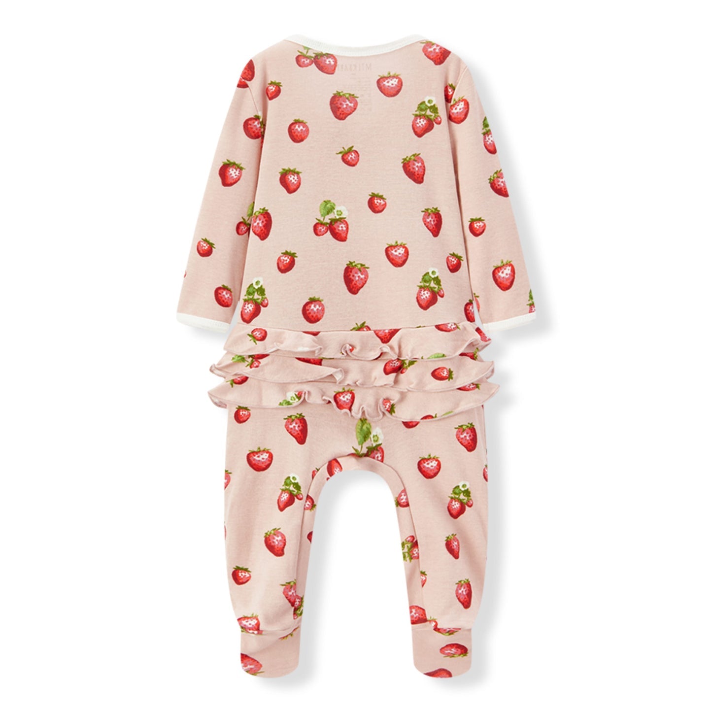Milkbarn Organic Cotton Ruffled Footed Romper Strawberry