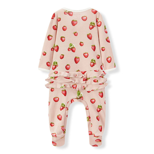 Milkbarn Organic Cotton Ruffled Footed Romper Strawberry
