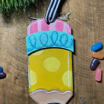 Sweet Teacher Pencil Hand Painted Ornament - Personalizable
