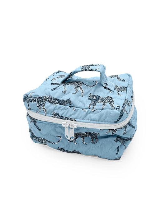 Leilani Leopard Blue Quilted Travel Case