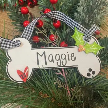 Dog Bone Hand Painted Ornament - Personalizable