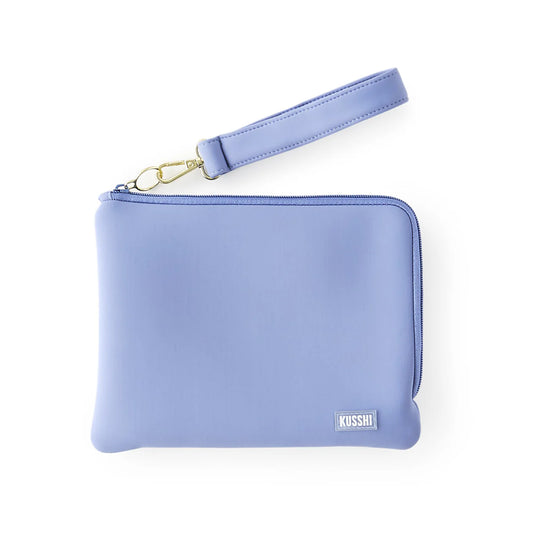 Neoprene Wristlet Pouch Pearl Blue with Pink Interior