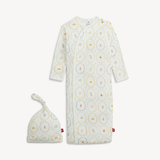 Nursery Magic Cream Magnetic Gown + Hat Set