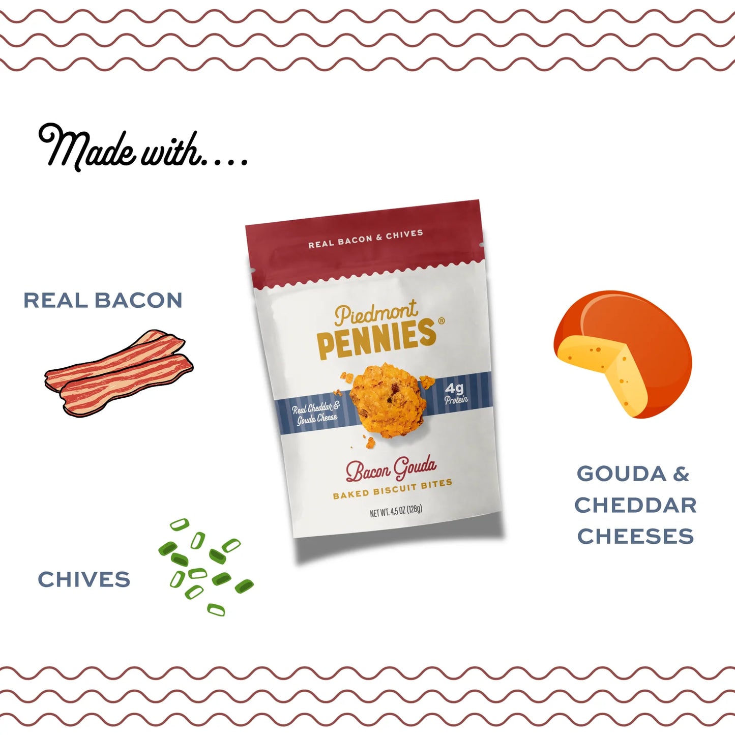 Piedmont Pennies Cheesy Biscuit Bites - Bacon Gouda, Medium Bag