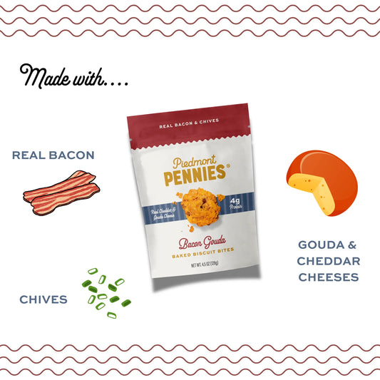 Piedmont Pennies Cheesy Biscuit Bites - Bacon Gouda, Medium Bag