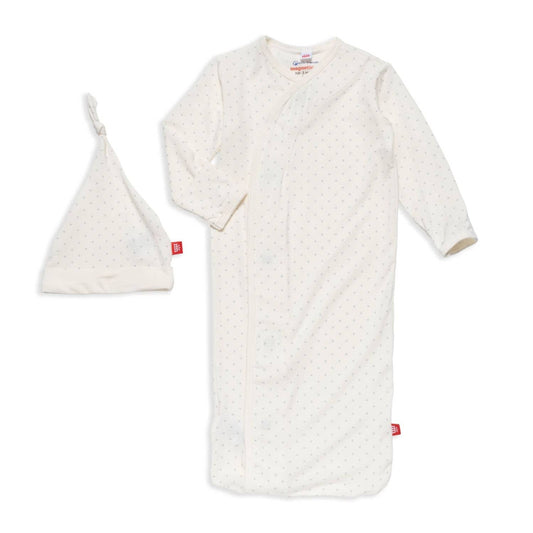 Pin Dot Blue Magnetic Gown + Hat Set (NB-3M)