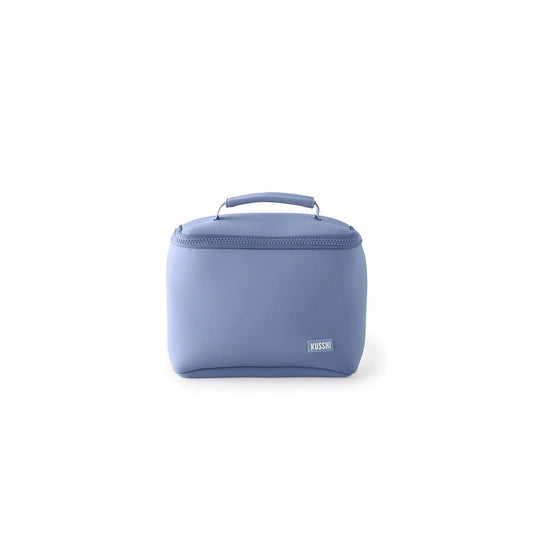 Neoprene Small Train Case Makeup Bag Blue w/ Pink Interior