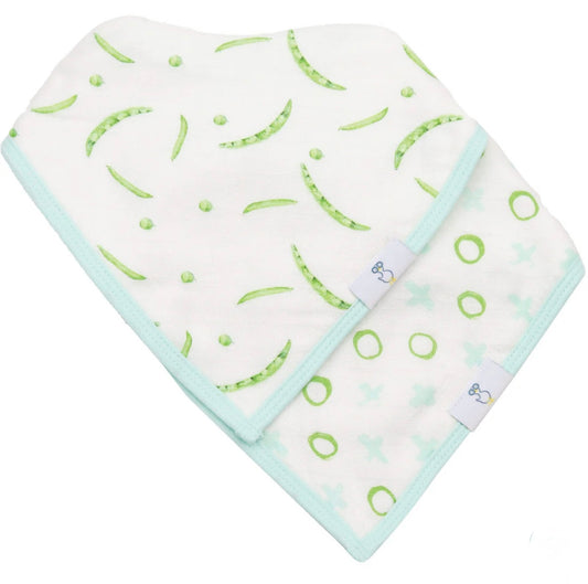 Peas and XO Mint 2 Pack Muslin/Terry Cloth Bib Set