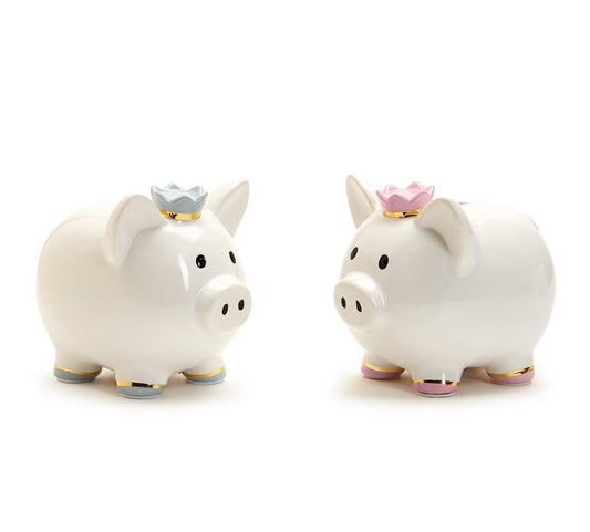 Piggy Bank w/ Crown (Name Personalization Included) - Blue or Pink