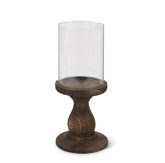 Glass Cylinder w/ Wood Pedestal Candleholder