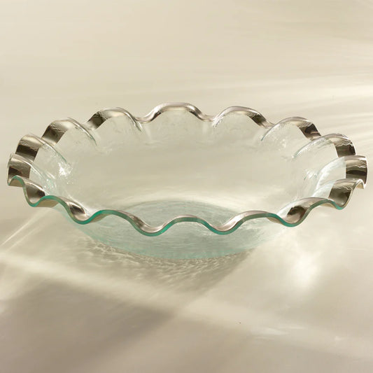 Annie Glass 15" Ruffle Large Salad Bowl, Gold