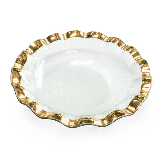 Annie Glass 15" Ruffle Large Salad Bowl, Gold