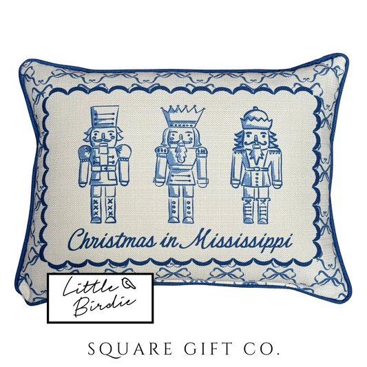 Chinoiserie Nutcracker Pillow + Piping, Blue