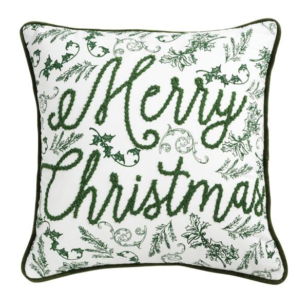 Merry Christmas Green Toile Pillow