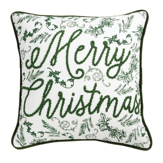 Merry Christmas Green Toile Pillow