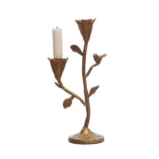 Hand Forged Candleabra with Flowers & Bird