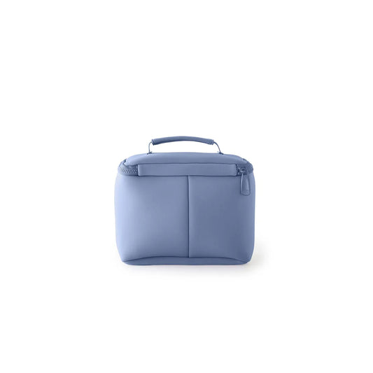 Neoprene Small Train Case Makeup Bag Blue w/ Pink Interior