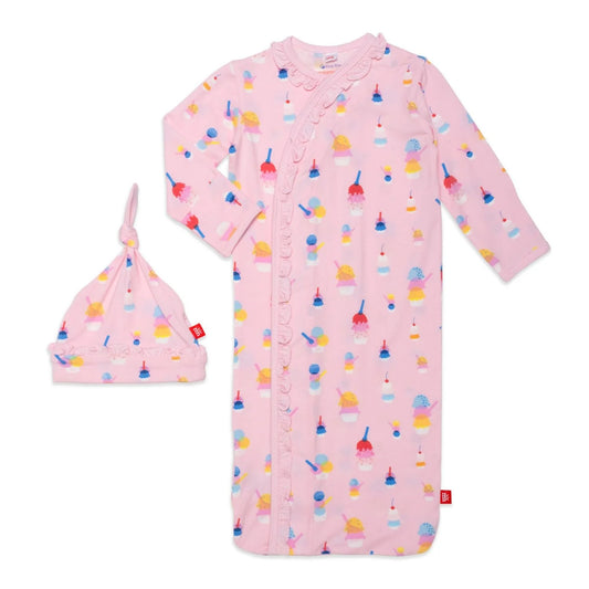 Pink Sundae Funday Magnetic Gown + Hat (NB-3M)