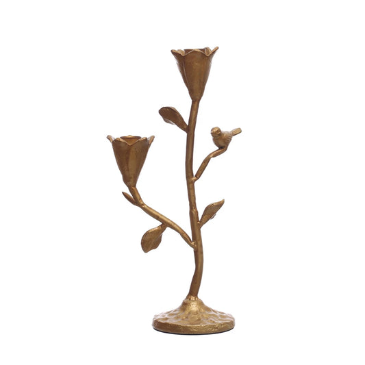 Hand Forged Candleabra with Flowers & Bird