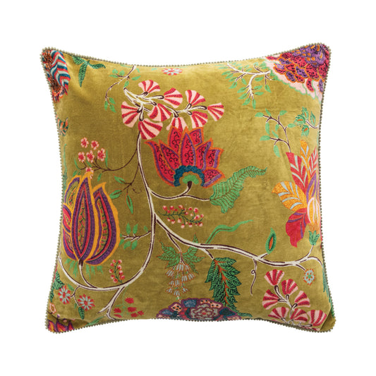 20” Sq Cotton Velvet Blend Pillow with Flowers