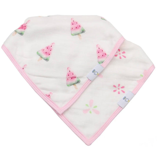 Watermelon Popsicle & Flowers 2 Pack Muslin/Terry Cloth Bib Set