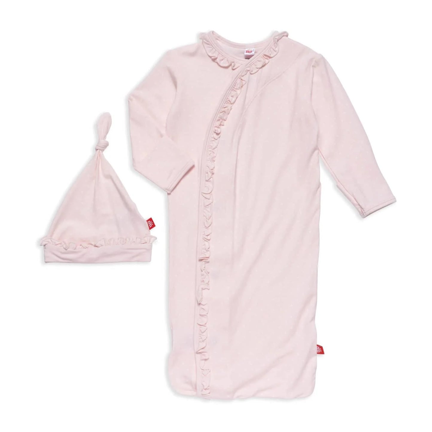 Pin Dot Pink Magnetic Gown + Hat Set (NB-3M)