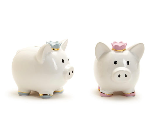 Piggy Bank w/ Crown (Name Personalization Included) - Blue or Pink