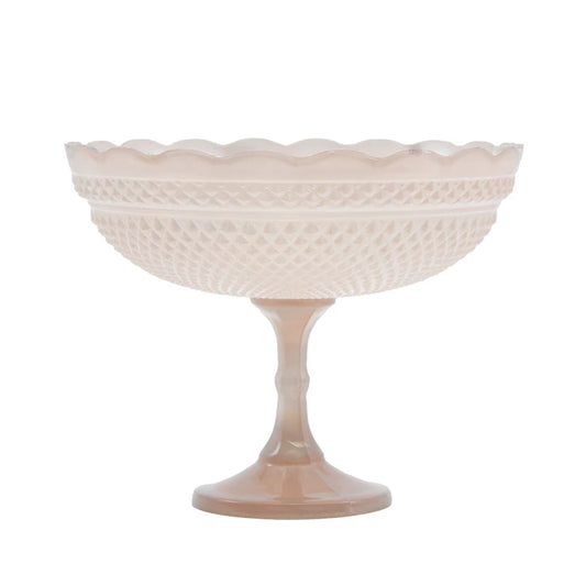 Pressed Glass Scalloped Footed Bowl, Blush