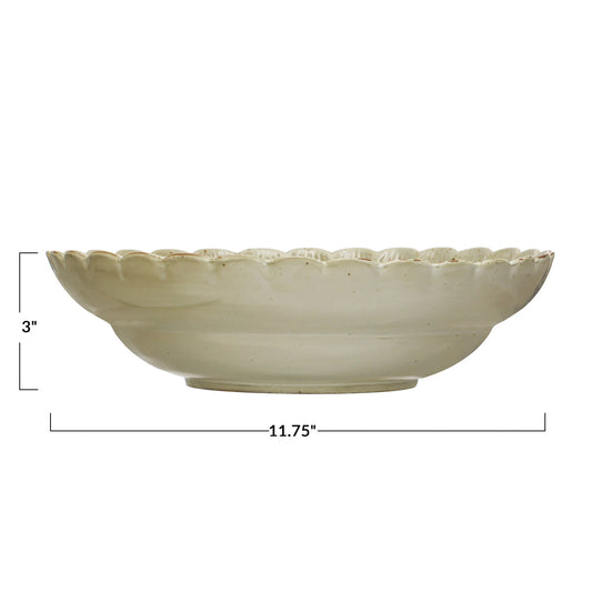 Green Stoneware Bowl w/ Scalloped Edge