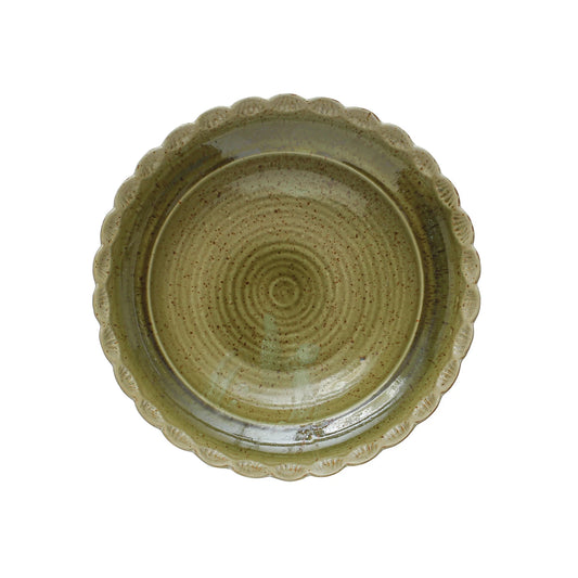 Green Stoneware Bowl w/ Scalloped Edge
