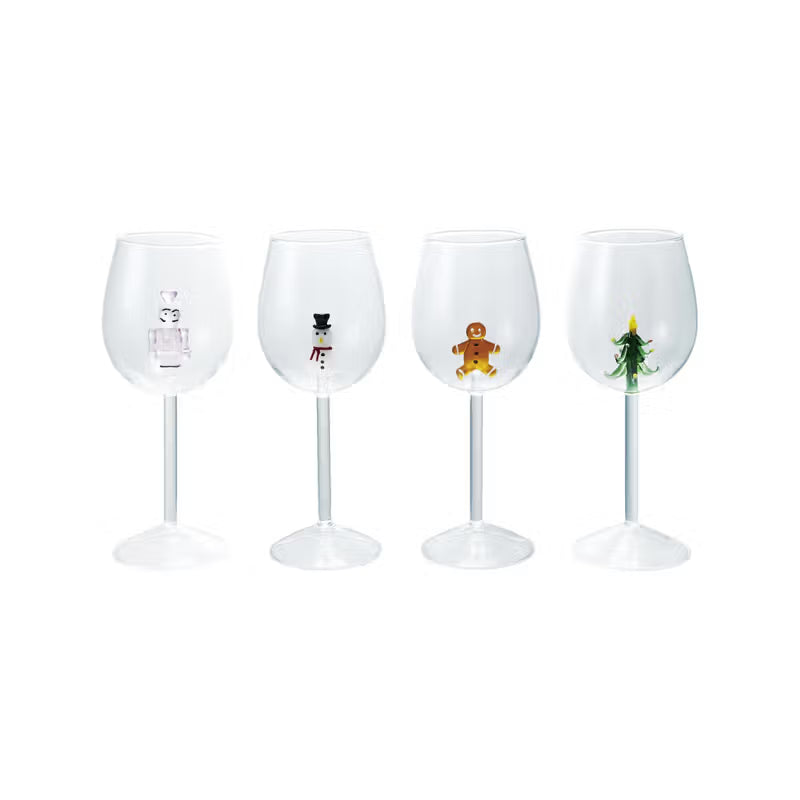 Stemmed Wine Glass w/ Holiday Figurine Inside, 4 styles