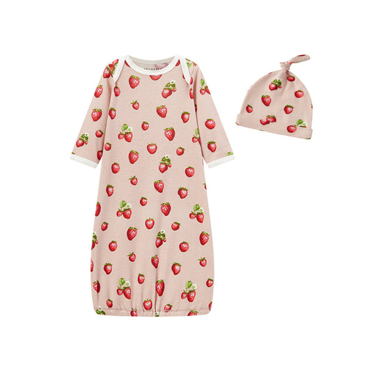 Milkbarn Newborn Hat + Gown Set Strawberry