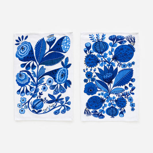 Blue & White Embroidered Dish Towel, 2 Asst