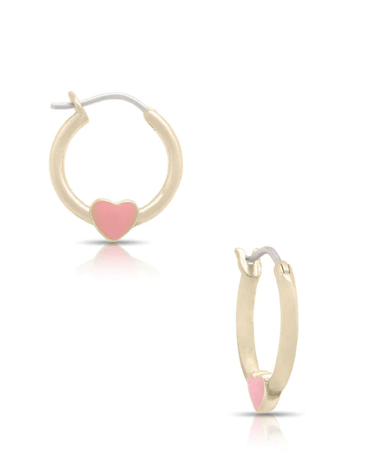 Heart Hoop Earrings- Pink
