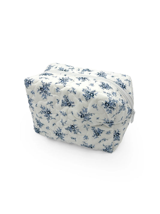Picnic Floral Navy Quilted Large Makeup Bag