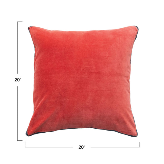20" Square Cotton Velvet Pillow - Berry & Navy